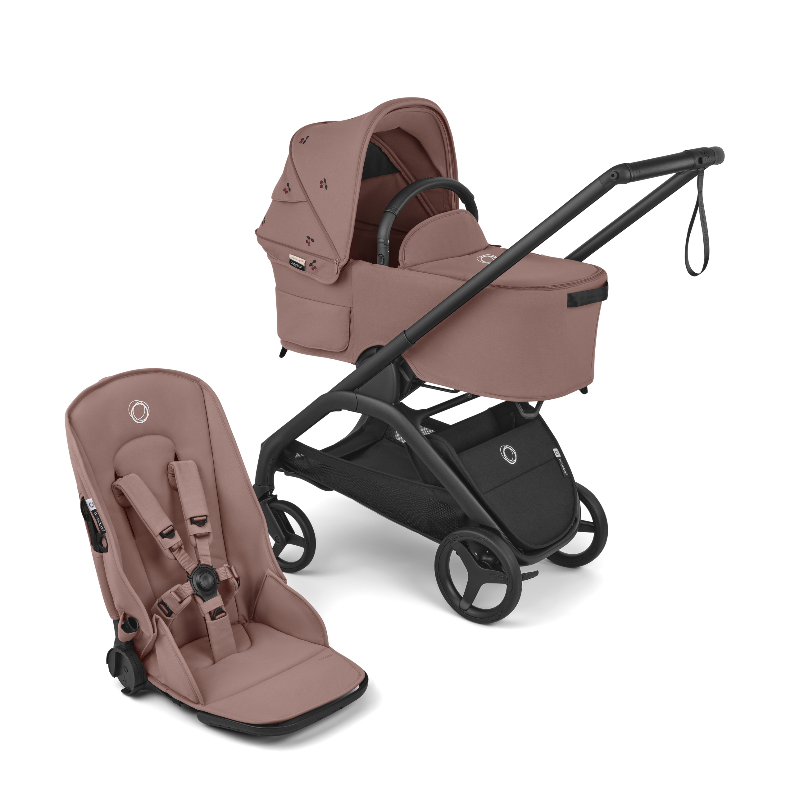 Bugaboo x Konges SlØjd limited edition Dragonfly Plus 2-in-1 stroller black base, dusty pink fabrics, dusty pink sun canopy - Thumbnail Slide 1 of 10