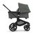 Side view of the Bugaboo Fox 5 bassinet stroller with black chassis, grey melange fabrics and forest green sun canopy. - Thumbnail Slide 2 of 12