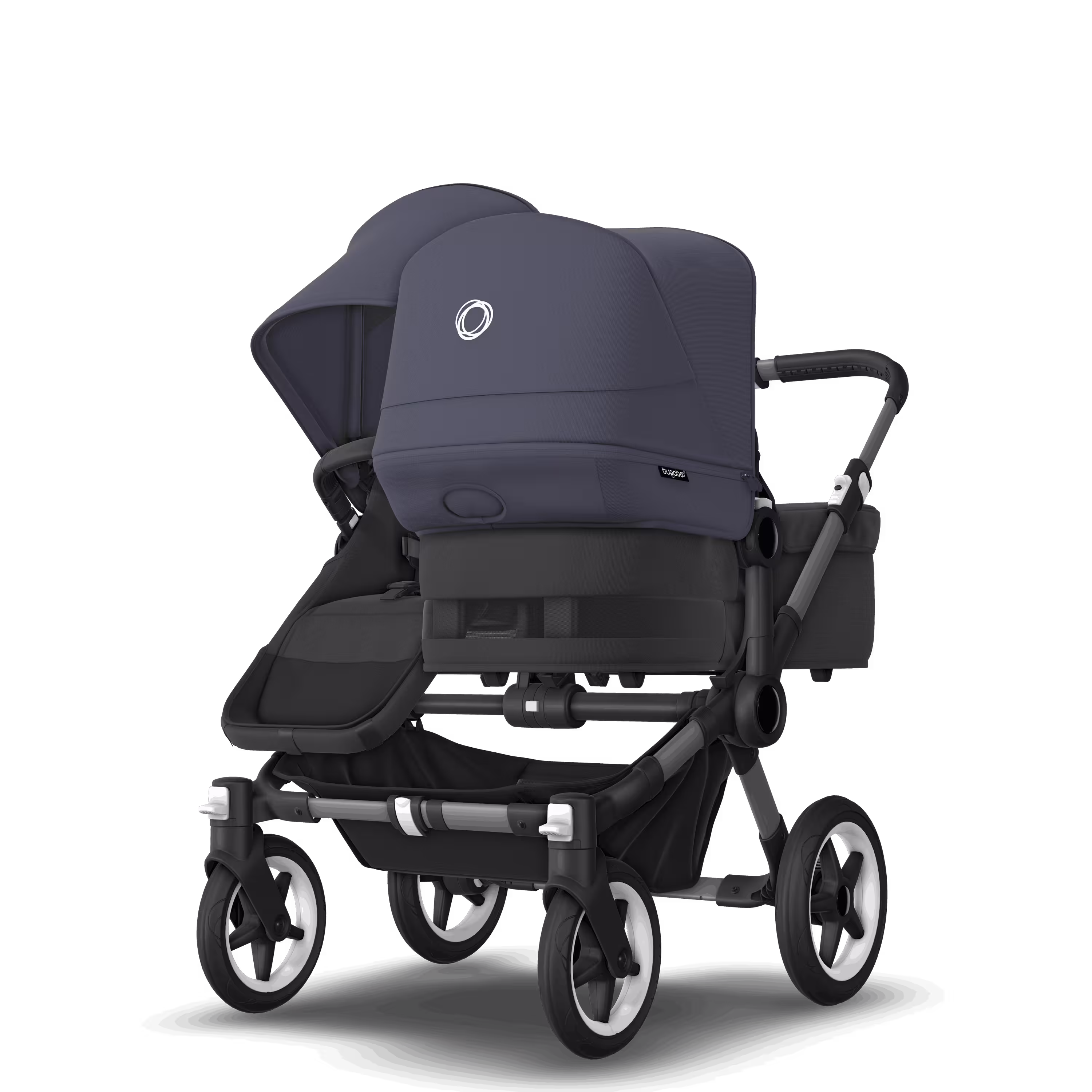 Bugaboo Donkey 5 Duo double stroller graphite base, midnight black fabrics, stormy blue sun canopy - Main Modal Image Slide 3 of 11