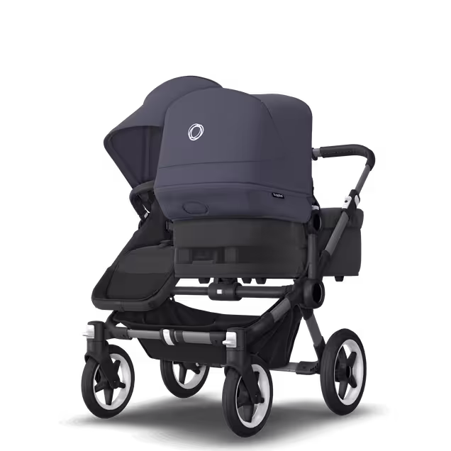 Bugaboo Donkey 5 Duo double stroller graphite base, midnight black fabrics, stormy blue sun canopy - Main Image Slide 3 of 11