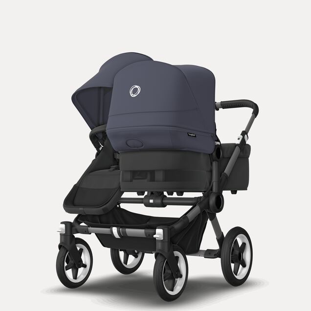 Bugaboo Donkey 5 Duo double stroller graphite base, midnight black fabrics, stormy blue sun canopy - Main Image Slide 3 of 11