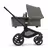 Side view of the Bugaboo Fox 5 bassinet pram with black chassis, forest green fabrics and forest green sun canopy. - Thumbnail Slide 2 of 12