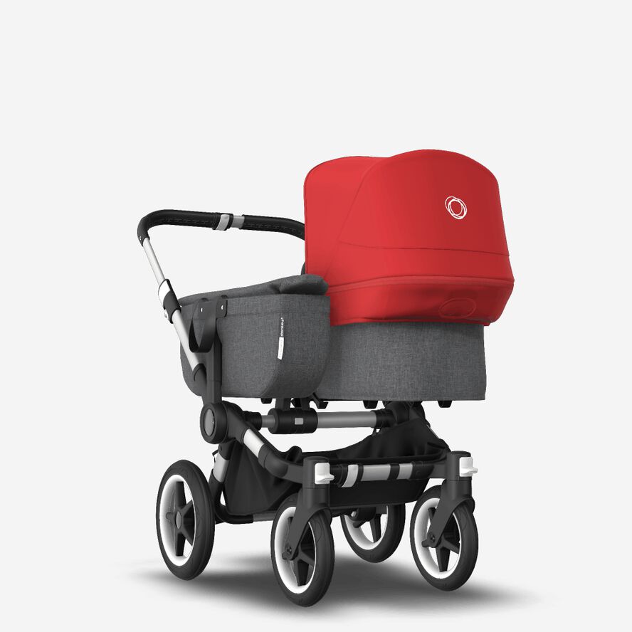 Bugaboo Donkey 3 Mono seat and bassinet stroller red sun canopy, grey melange fabrics, aluminium base