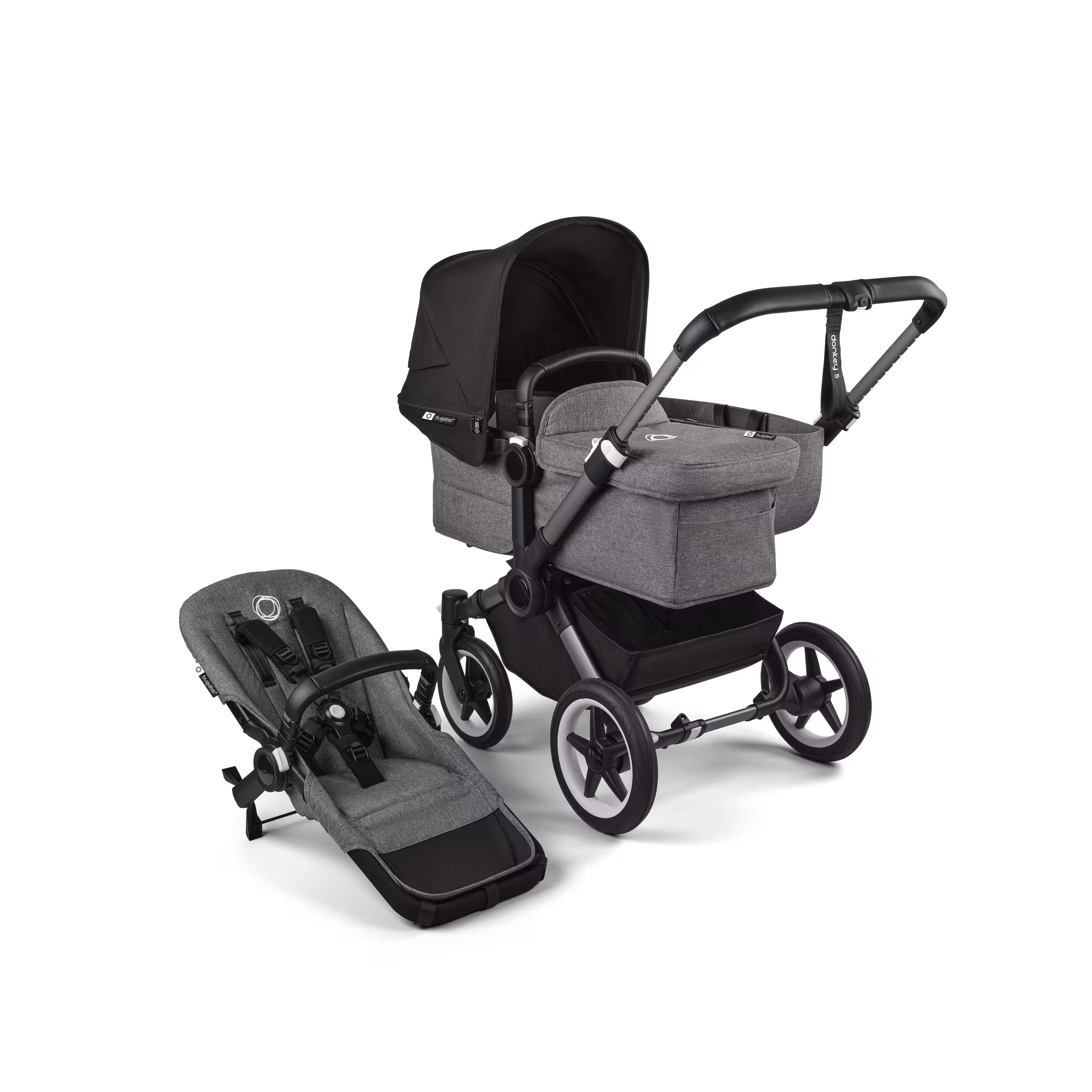 Bugaboo Donkey 5 Mono 2-in-1 stroller graphite base, grey mélange fabrics, midnight black sun canopy - Main Modal Image Slide 1 of 11
