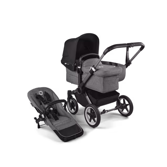 Bugaboo Donkey 5 Mono 2-in-1 stroller graphite base, grey mélange fabrics, midnight black sun canopy - Main Image Slide 1 of 11