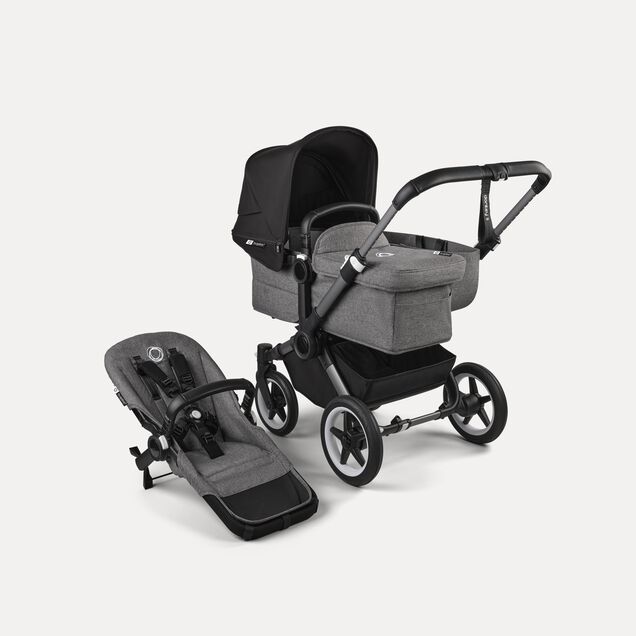 Bugaboo Donkey 5 Mono 2-in-1 stroller graphite base, grey mélange fabrics, midnight black sun canopy - Main Image Slide 1 of 12