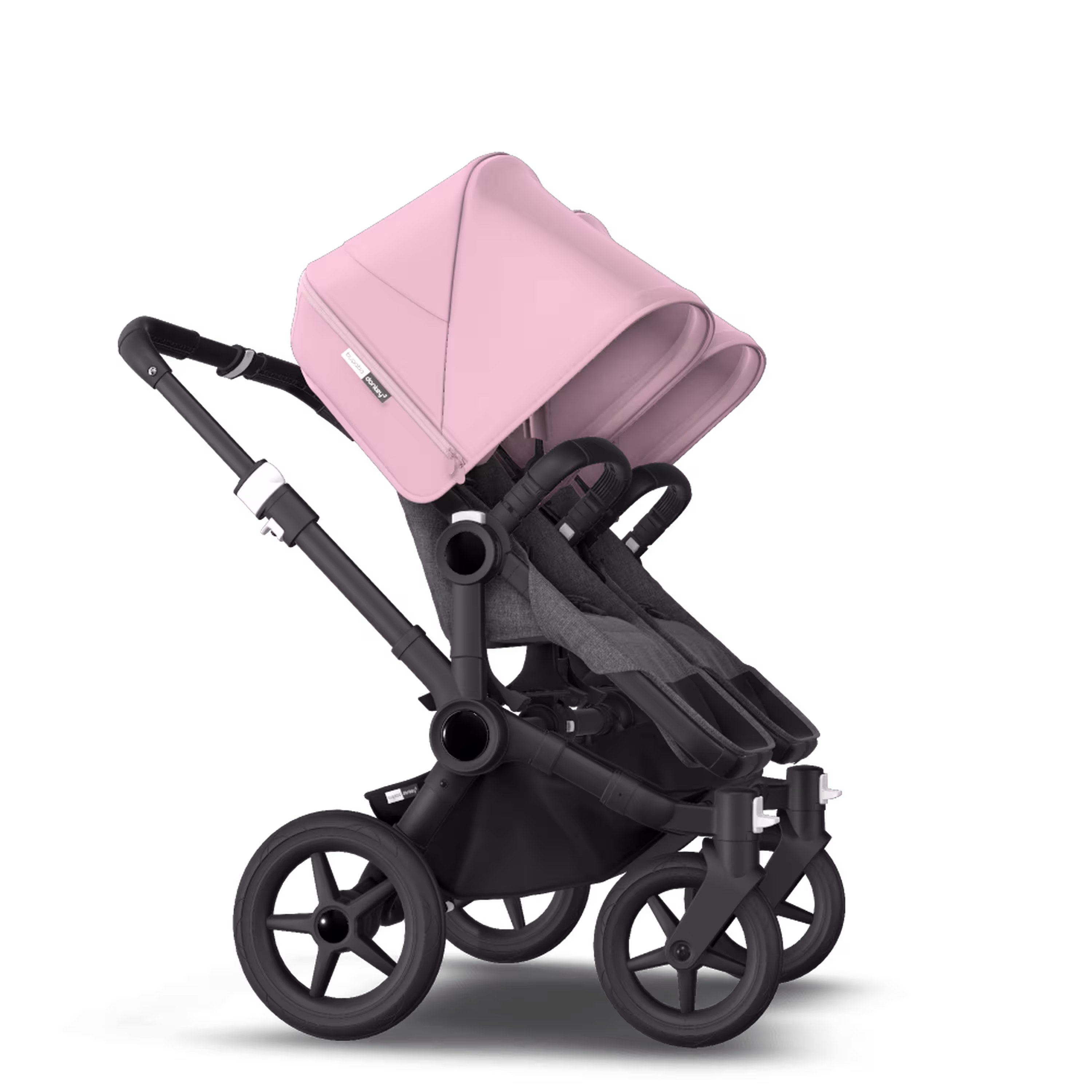 Bugaboo Donkey 3 Twin seat and carrycot pushchair soft pink sun canopy, grey melange fabrics, black base - Main Modal Image Slide 8 of 9