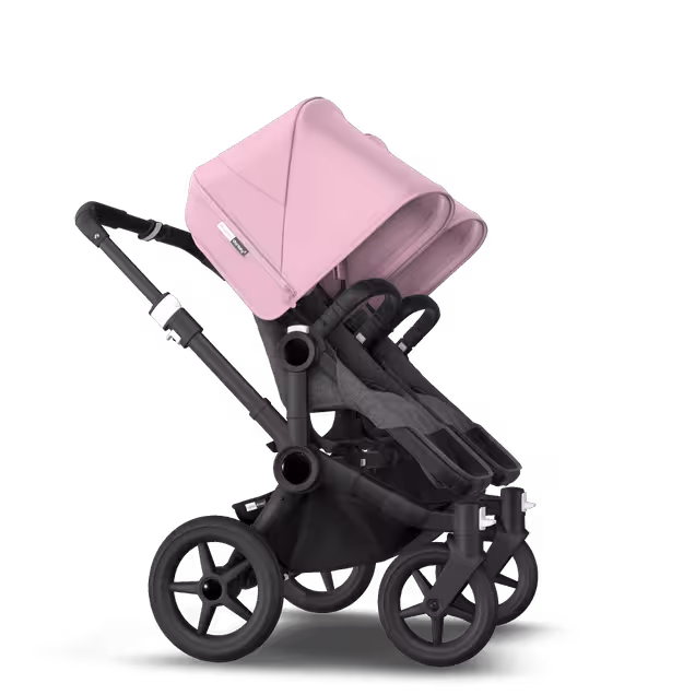 Bugaboo Donkey 3 Twin seat and carrycot pushchair soft pink sun canopy, grey melange fabrics, black base - Main Image Slide 8 of 9