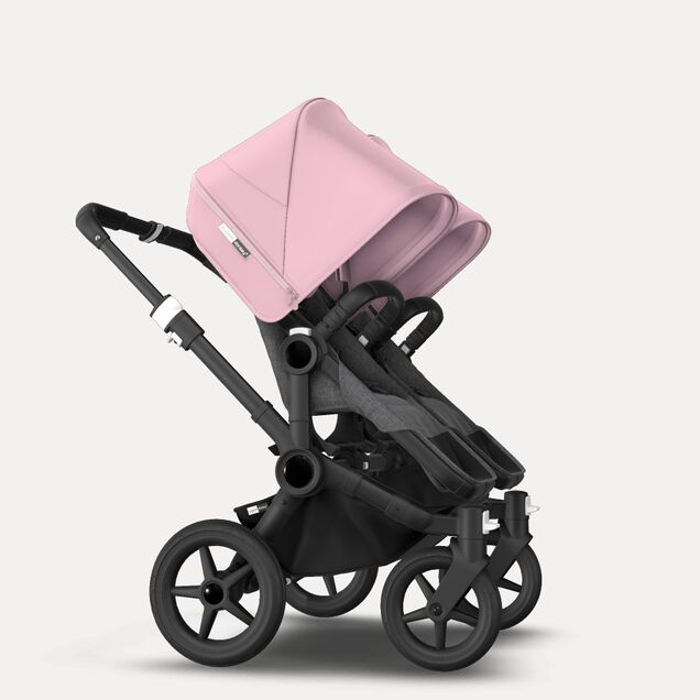 Bugaboo Donkey 3 Twin seat and carrycot pushchair soft pink sun canopy, grey melange fabrics, black base - Main Image Slide 8 of 9