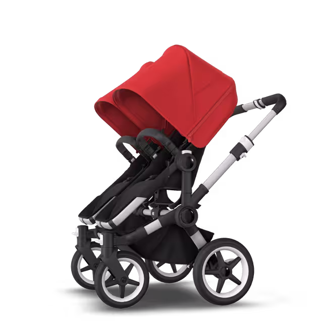 Bugaboo Donkey 3 Twin seat and bassinet stroller red sun canopy, black fabrics, aluminium base - Main Image Slide 6 of 9
