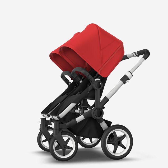 Bugaboo Donkey 3 Twin seat and bassinet stroller red sun canopy, black fabrics, aluminium base - Main Image Slide 6 of 9