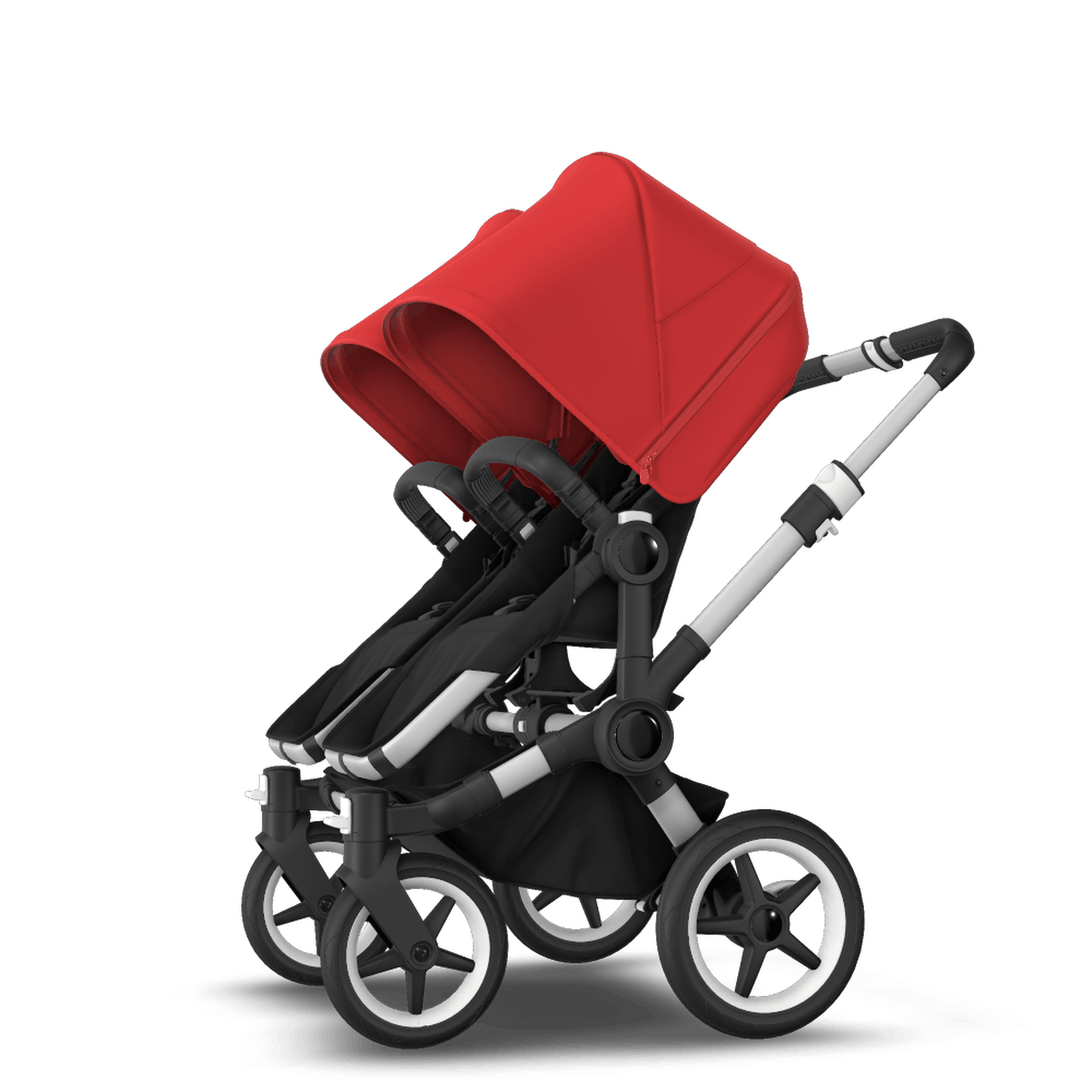 Bugaboo Donkey 3 Twin seat and bassinet stroller red sun canopy, black fabrics, aluminium base - Thumbnail Slide 6 of 9