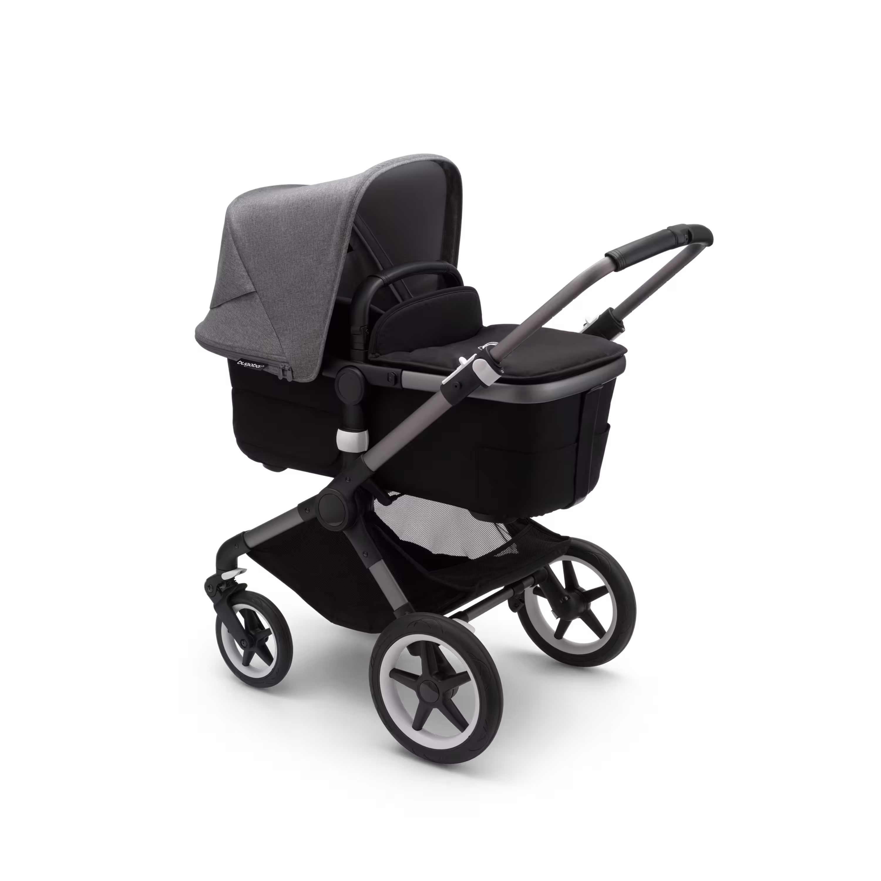 Bugaboo Fox 3 bassinet and seat stroller graphite base, midnight black fabrics, grey melange sun canopy - Main Modal Image Slide 2 of 7