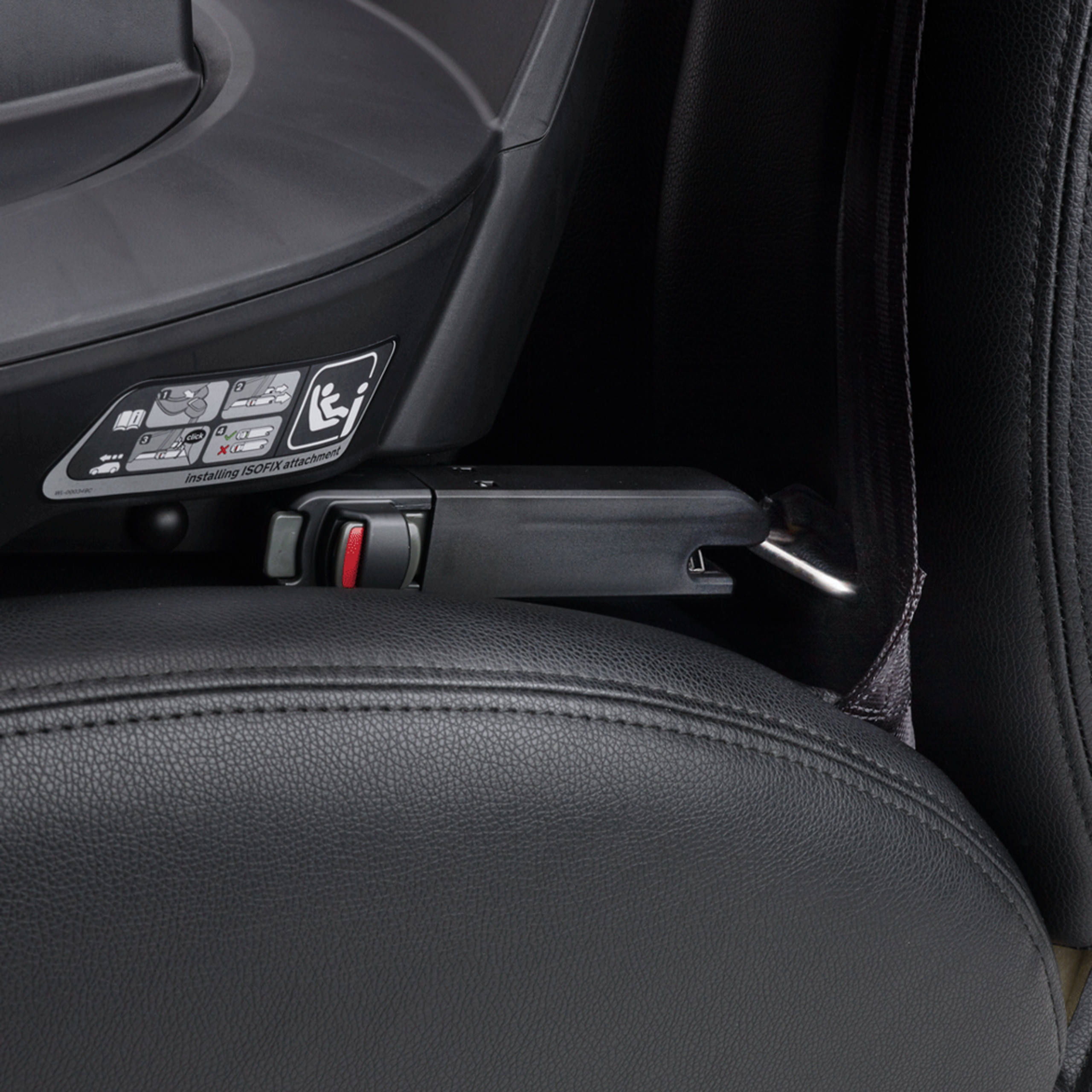 Close up of the ISOFIX connector between the Bugaboo 360 Base by Nuna and car. The indicator is red to signal incorrect installation. - Thumbnail Slide 7 of 9