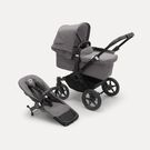 PP Bugaboo Donkey 5 Mono bassinet and seat stroller black base, grey mélange fabrics, grey mélange sun canopy