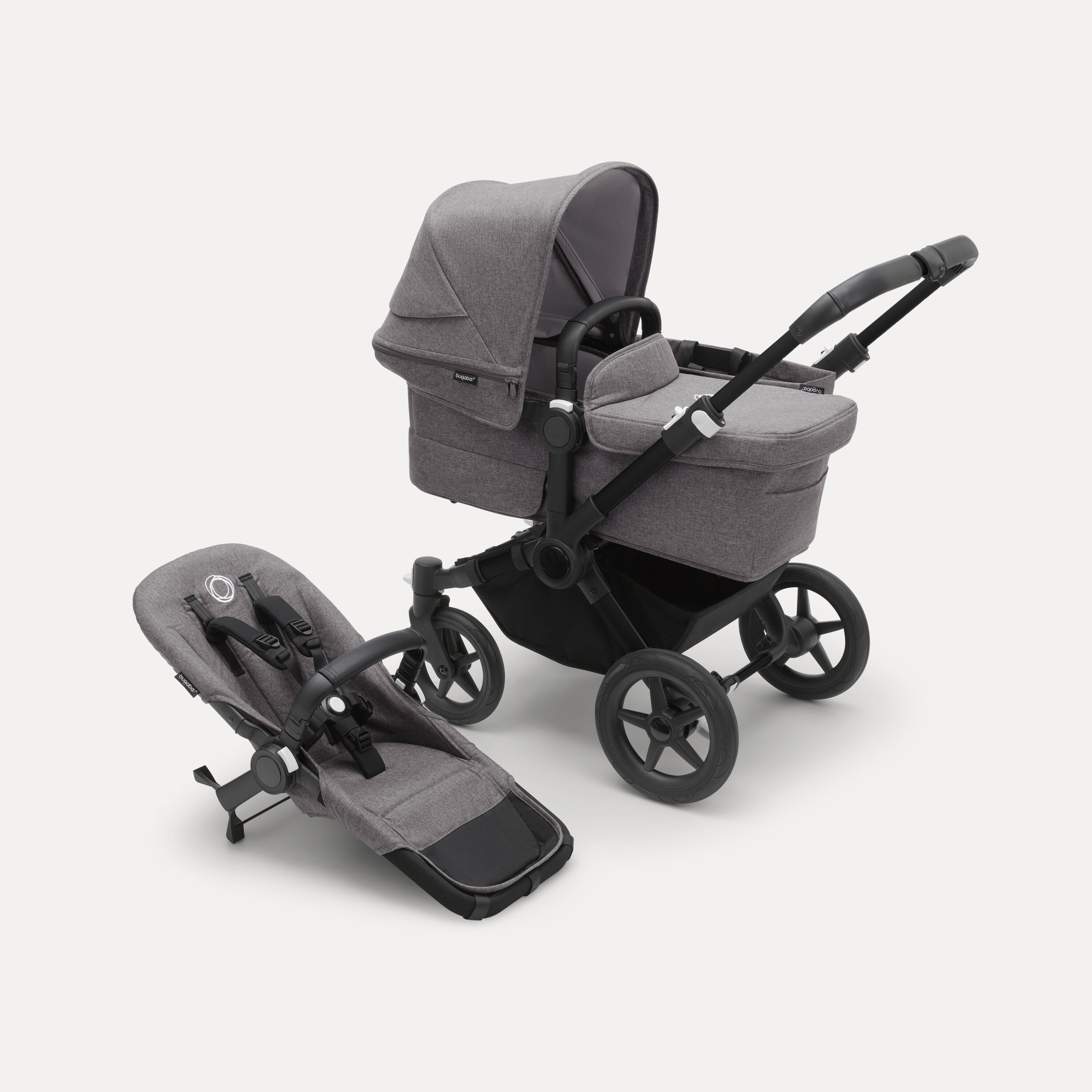 PP Bugaboo Donkey 5 Mono bassinet and seat stroller black base, grey mélange fabrics, grey mélange sun canopy - Main Modal Image Slide 1 of 2