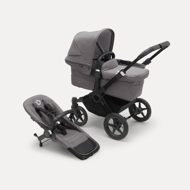 PP Bugaboo Donkey 5 Mono bassinet and seat stroller black base, grey mélange fabrics, grey mélange sun canopy - Main Image Slide 1 of 2