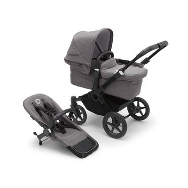 PP Bugaboo Donkey 5 Mono bassinet and seat stroller black base, grey mélange fabrics, grey mélange sun canopy