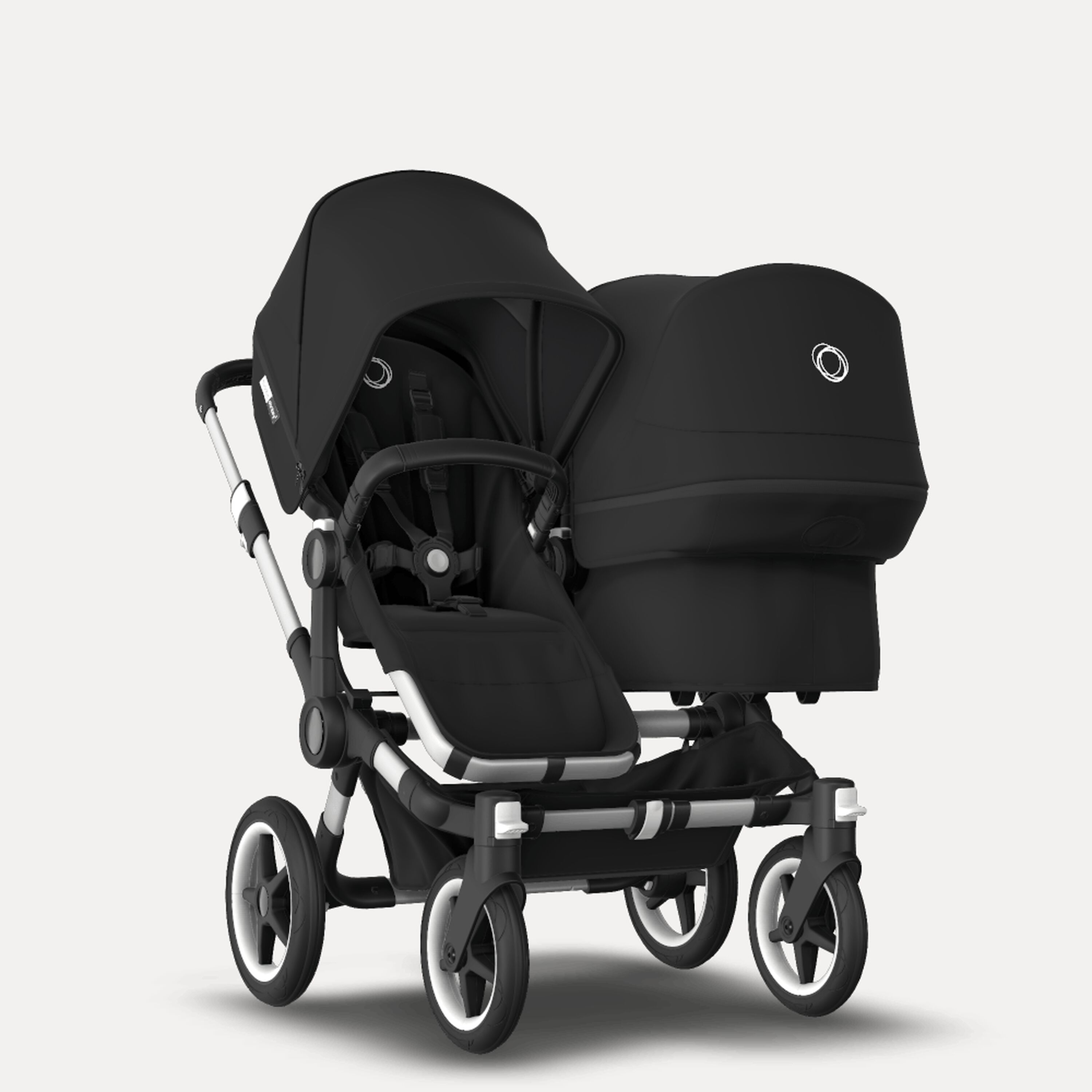 Bugaboo Donkey 3 Duo seat and bassinet stroller black sun canopy, black fabrics, aluminium base - Main Modal Image Slide 1 van 5