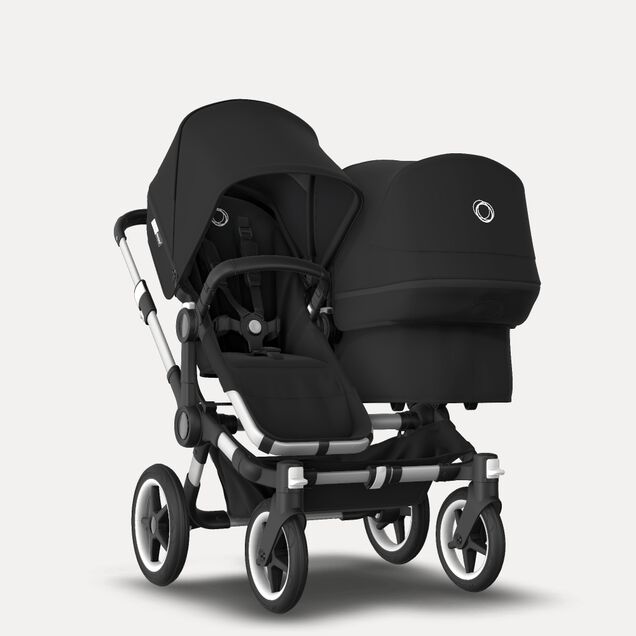 Bugaboo Donkey 3 Duo seat and bassinet stroller black sun canopy, black fabrics, aluminium base - Main Image Slide 1 van 5