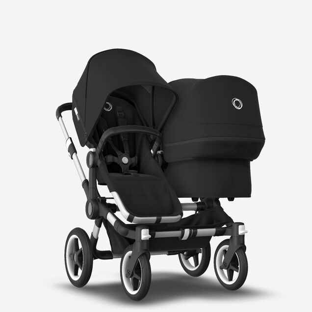Bugaboo Donkey 3 Duo seat and bassinet stroller black sun canopy, black fabrics, aluminium base - Main Image Slide 1 of 5