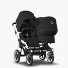 Bugaboo Donkey 3 Duo seat and bassinet stroller black sun canopy, black fabrics, aluminium base