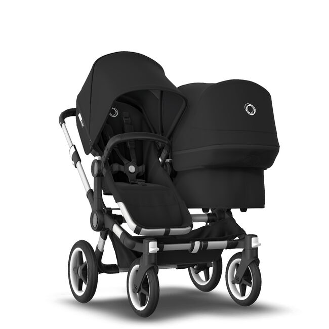 Bugaboo Donkey 3 Duo seat and bassinet stroller black sun canopy, black fabrics, aluminium base - Main Image Slide 1 van 5