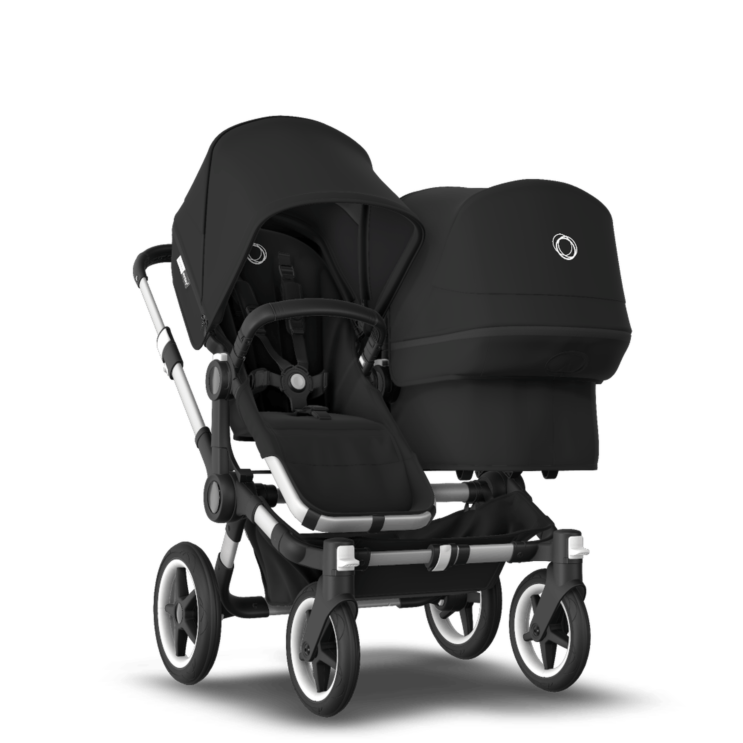 Bugaboo Donkey 3 Duo seat and bassinet stroller black sun canopy, black fabrics, aluminium base - Thumbnail Slide 1 of 5