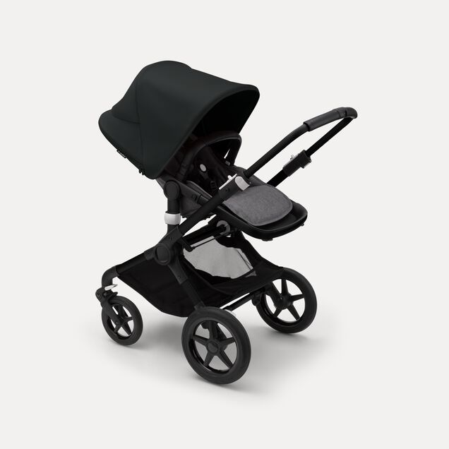Bugaboo Fox 3 seat stroller with black frame, grey fabrics, and black sun canopy. - Main Image Slide 6 of 7