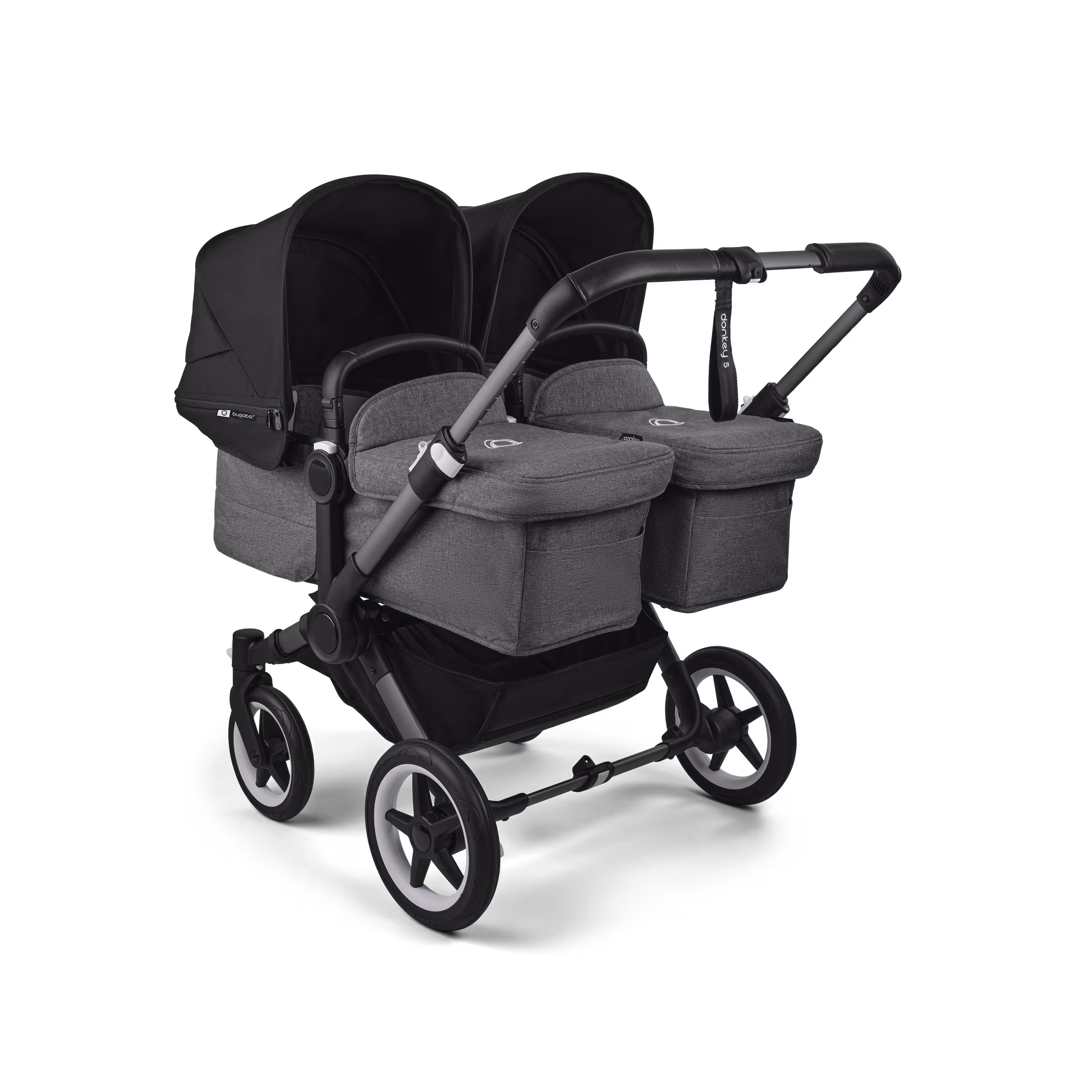 Bugaboo Donkey 5 twin stroller graphite base, grey mélange fabrics, midnight black sun canopy - Main Modal Image Slide 1 of 12