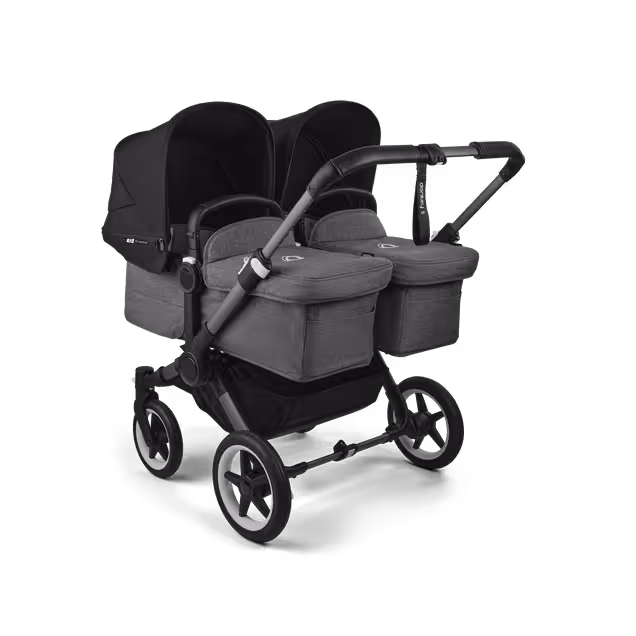 Bugaboo Donkey 5 twin stroller graphite base, grey mélange fabrics, midnight black sun canopy - Main Image Slide 1 of 12