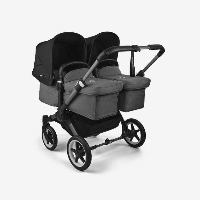 Bugaboo Donkey 5 twin stroller graphite base, grey mélange fabrics, midnight black sun canopy - Main Image Slide 1 of 12