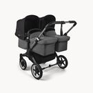 Bugaboo Donkey 5 twin stroller graphite base, grey mélange fabrics, midnight black sun canopy