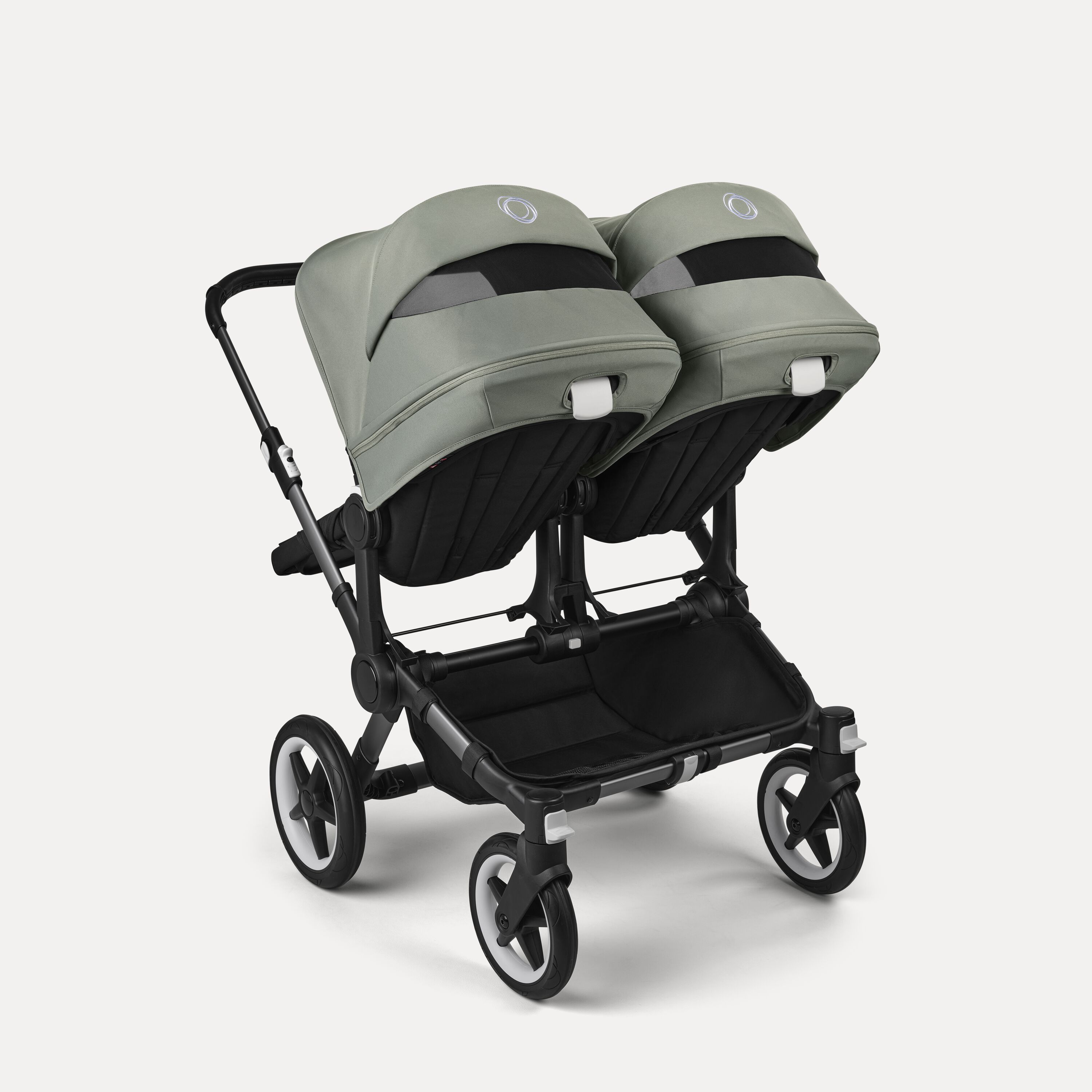 Bugaboo Donkey 5 twin stroller graphite base, midnight black fabrics, forest green sun canopy - Main Modal Image Slide 4 of 12