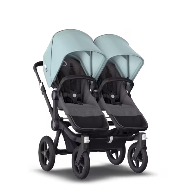 Bugaboo Donkey 3 Twin seat and carrycot pushchair vapor blue sun canopy, grey melange fabrics, black base - Main Image Slide 5 of 9