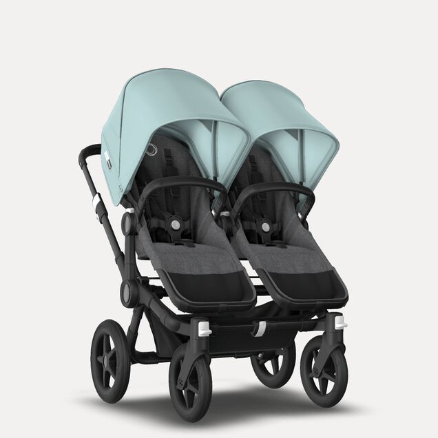 Bugaboo Donkey 3 Twin seat and carrycot pushchair vapor blue sun canopy, grey melange fabrics, black base - Main Image Slide 5 of 9