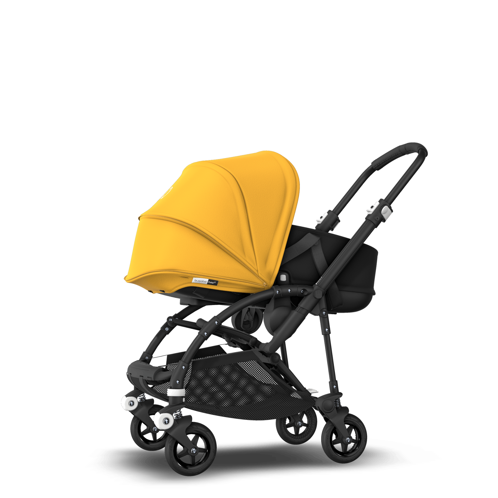 Bugaboo Bee 5 seat and pram body stroller sunrise yellow sun canopy, black fabrics, black