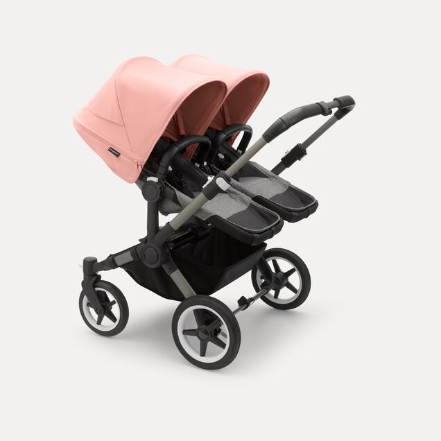 Bugaboo Donkey 5 twin stroller graphite base, grey mélange fabrics, morning pink sun canopy - Main Image Slide 2 of 10