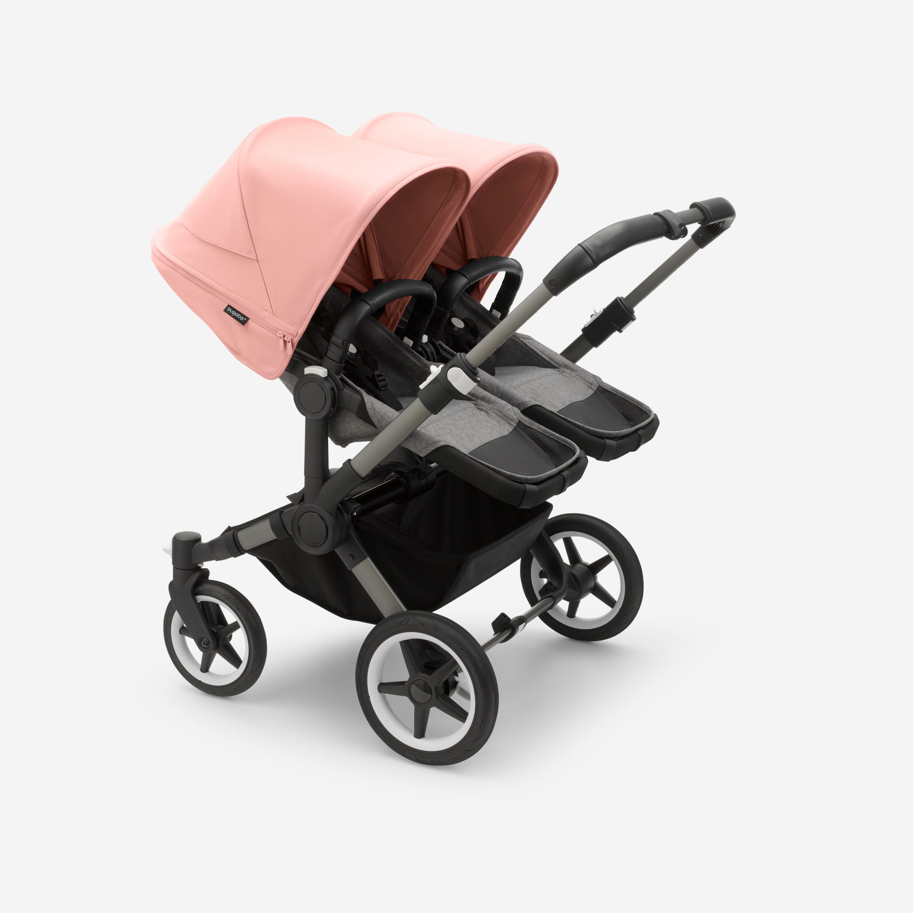 Bugaboo Donkey 5 twin stroller graphite base, grey mélange fabrics, morning pink sun canopy - Main Modal Image Slide 2 of 10