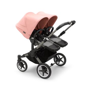 Bugaboo Donkey 5 twin stroller graphite base, grey mélange fabrics, morning pink sun canopy - view 2