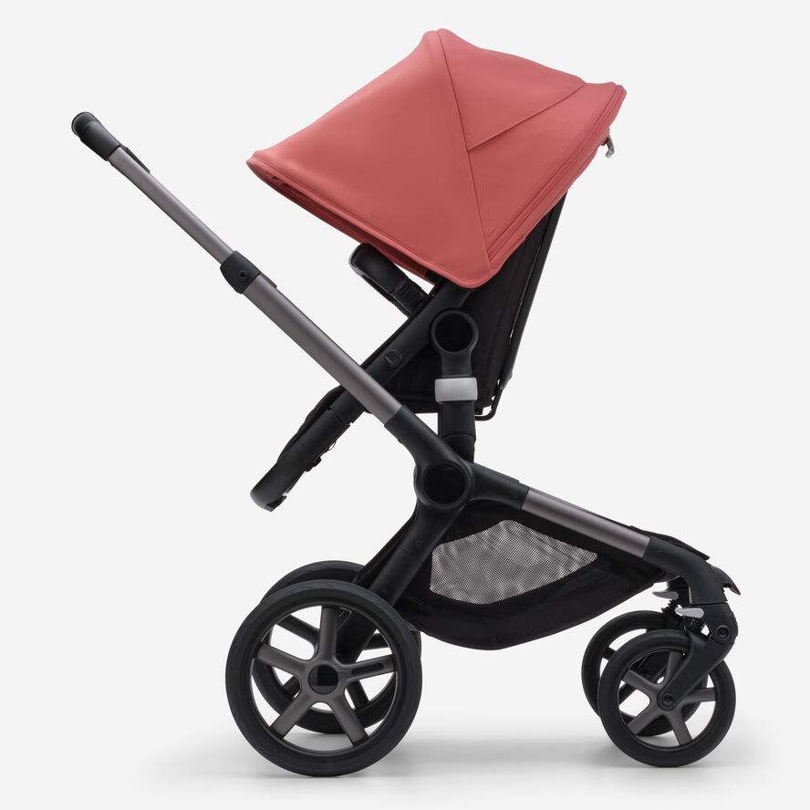 Bugaboo Fox 5 bassinet and seat stroller graphite base, midnight black fabrics, sunrise red sun canopy
