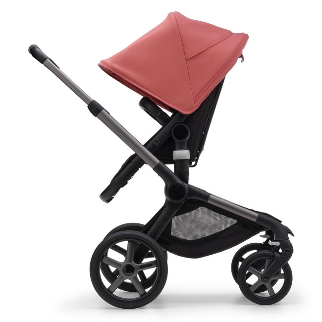 Bugaboo Fox 5 bassinet and seat stroller graphite base, midnight black fabrics, sunrise red sun canopy