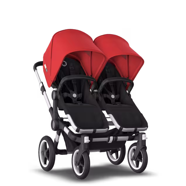 Bugaboo Donkey 3 Twin seat and bassinet stroller red sun canopy, black fabrics, aluminium base - Main Image Slide 5 of 9