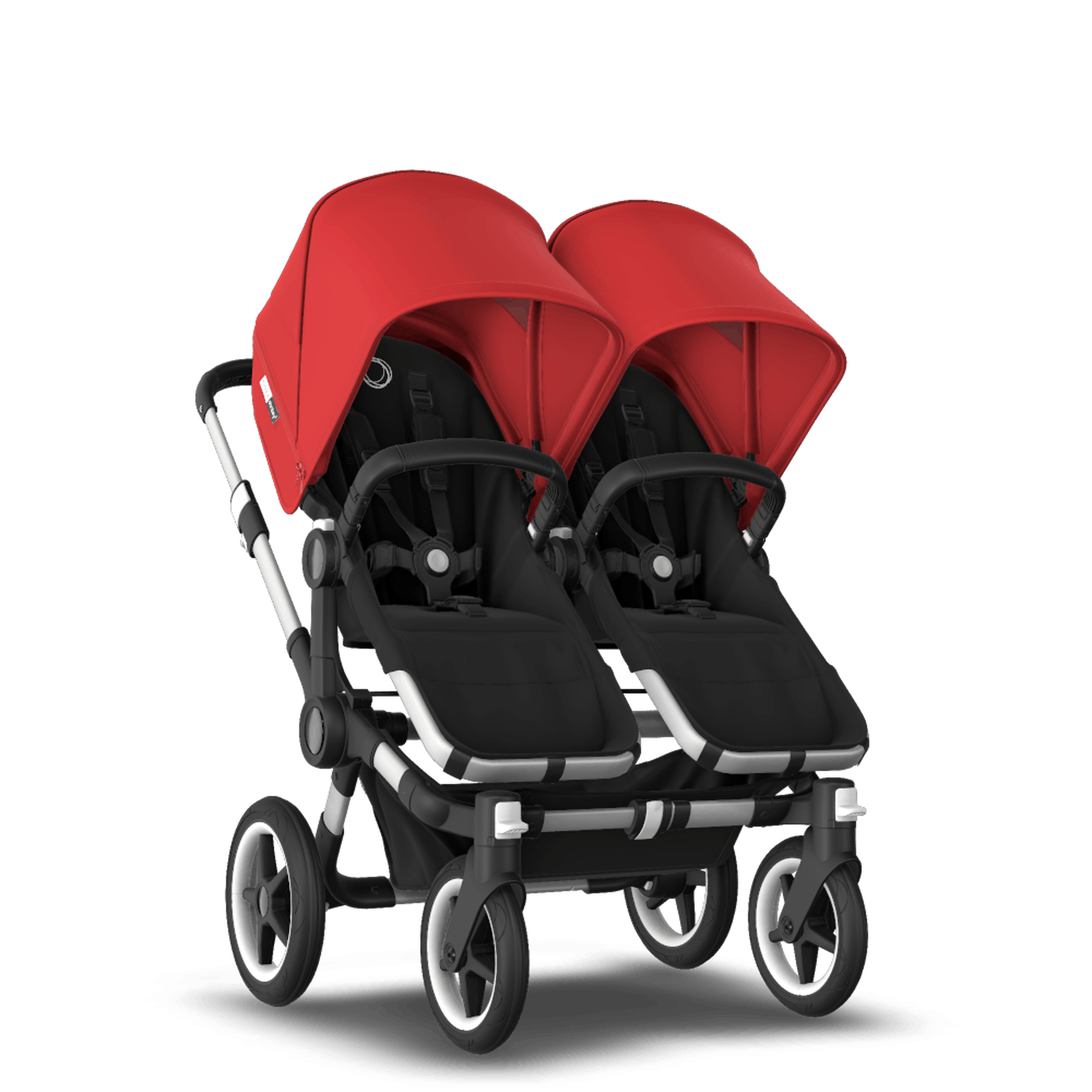 Bugaboo Donkey 3 Twin seat and bassinet stroller red sun canopy, black fabrics, aluminium base - Thumbnail Slide 5 of 9