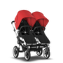 Bugaboo Donkey 3 Twin seat and bassinet stroller red sun canopy, black fabrics, aluminium base - Thumbnail Slide 5 of 9