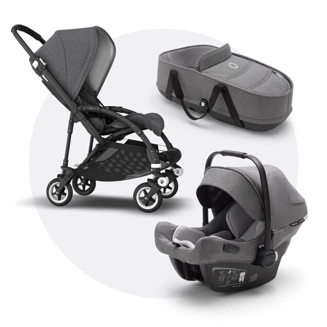 Bugaboo Bee 5 travel system grey melange sun canopy, grey melange fabrics, black base - Main Image Slide 1 of 19