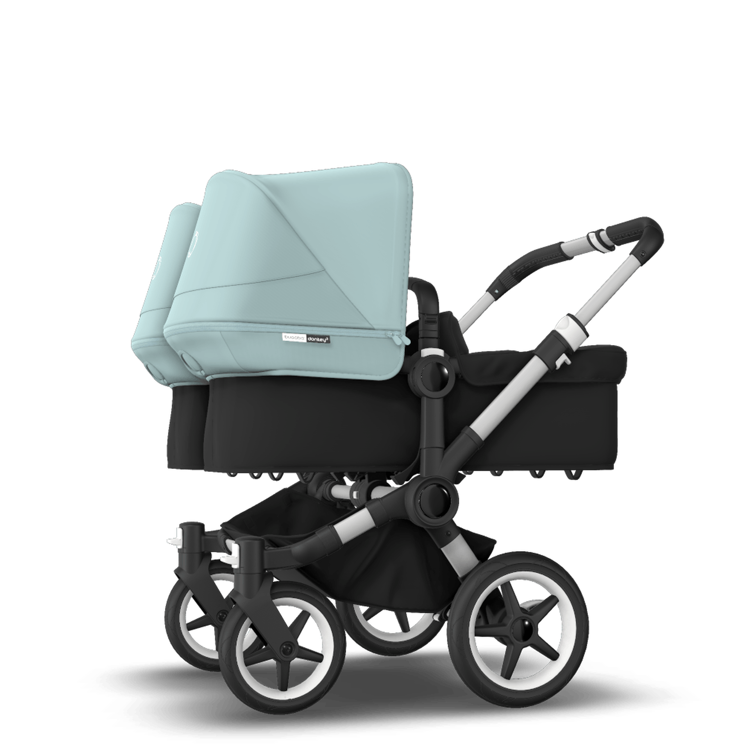 Bugaboo Donkey 3 Twin seat and bassinet stroller vapor blue sun canopy, black fabrics, aluminium base - Thumbnail Slide 2 of 9