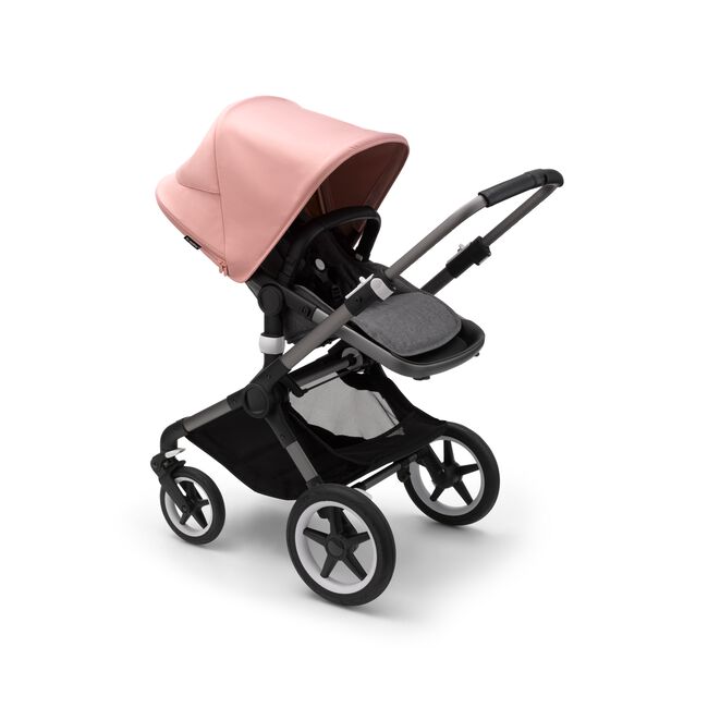 Bugaboo Fox 3 seat stroller with graphite frame, grey fabrics, and pink sun canopy. - Main Image Slide 7 of 7