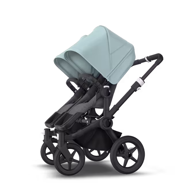 Bugaboo Donkey 3 Twin seat and carrycot pushchair vapor blue sun canopy, grey melange fabrics, black base - Main Image Slide 6 of 9