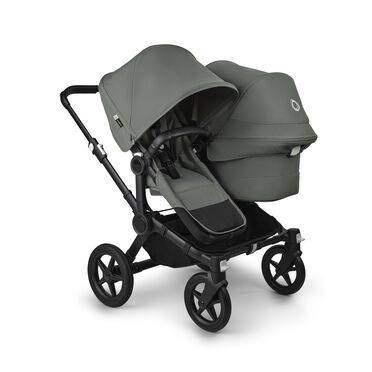 Bugaboo Donkey 5 Duo double stroller black base, forest green fabrics, forest green sun canopy